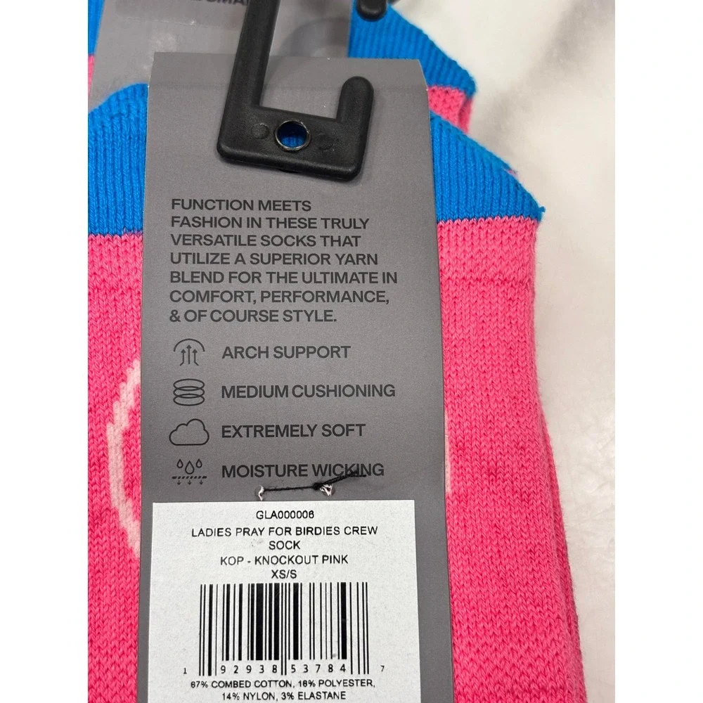 G/FORE Womens Pray For Birdies Crew Socks Knockout Pink XS/S 5-8